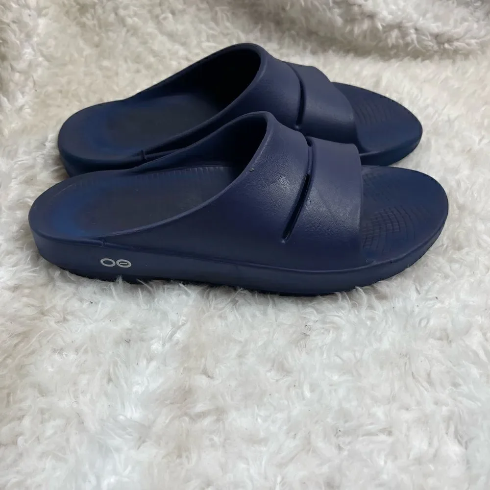 OOFOS  LLC Unisex Navy Blue slides Sandals light weight Arch support SZ …